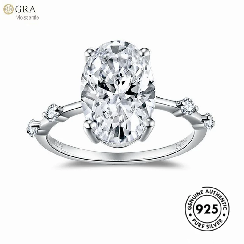 

GRA Certificate Moissanite Diamond Ring Oval 4.5ct Solid 925 Sterling Silver Party Jewelry