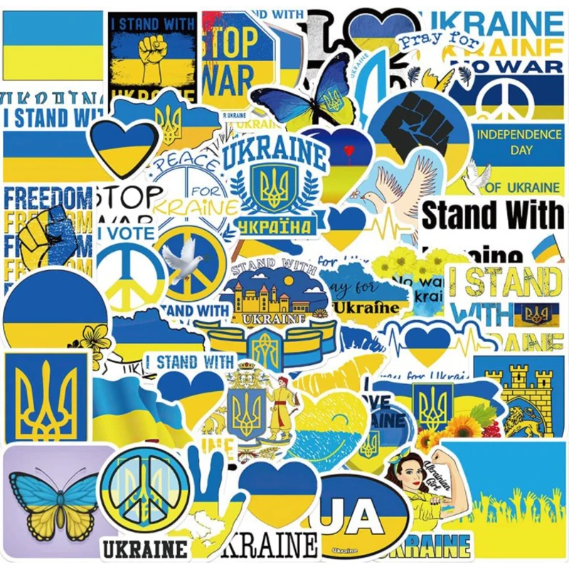 50Pcs Blue Yellow Ukraine Stickers Ukraine National Flag Stickers Suitcase Luggage Laptop Skateboard Kids Stickers Gift Toy