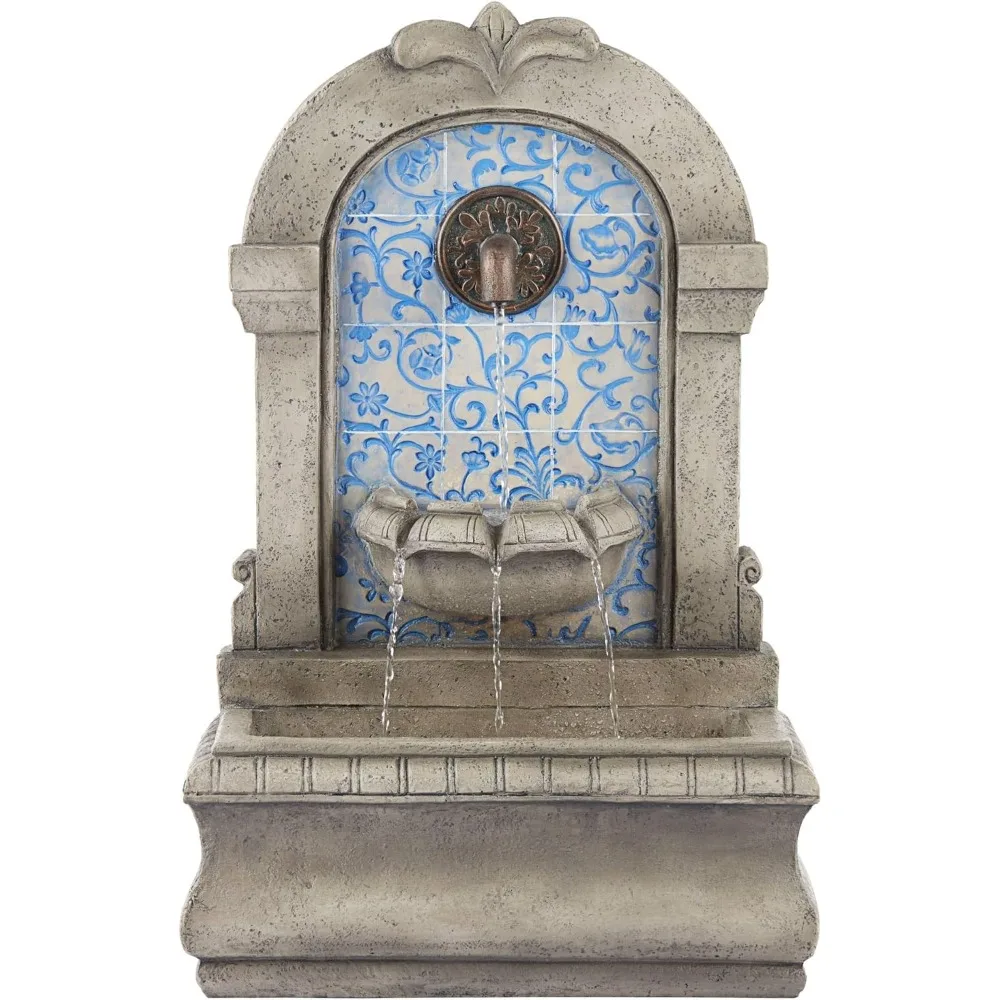 NEW Manhasset Modern Outdoor Floor Water Fountain Stone Classic Blue Tile Mosaic 30 1/4