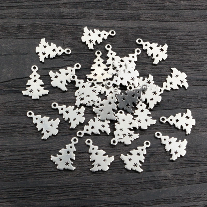 30pcs 12x9mm No Fade 316 Stainless Steel Christmas Trees Charms Pendant for DIY Necklace Bracelet Craft Jewelry Making Findings