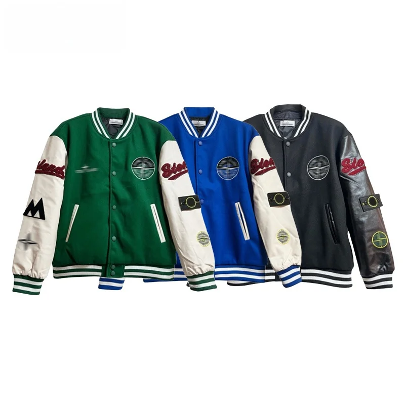 

YFSTONE Trendy Stone 24SS Лоскутная футболка Све Баэ Цветной логотип Хлопковая куртка с вышивкой Бейсбольная куртка Верхняя одежда