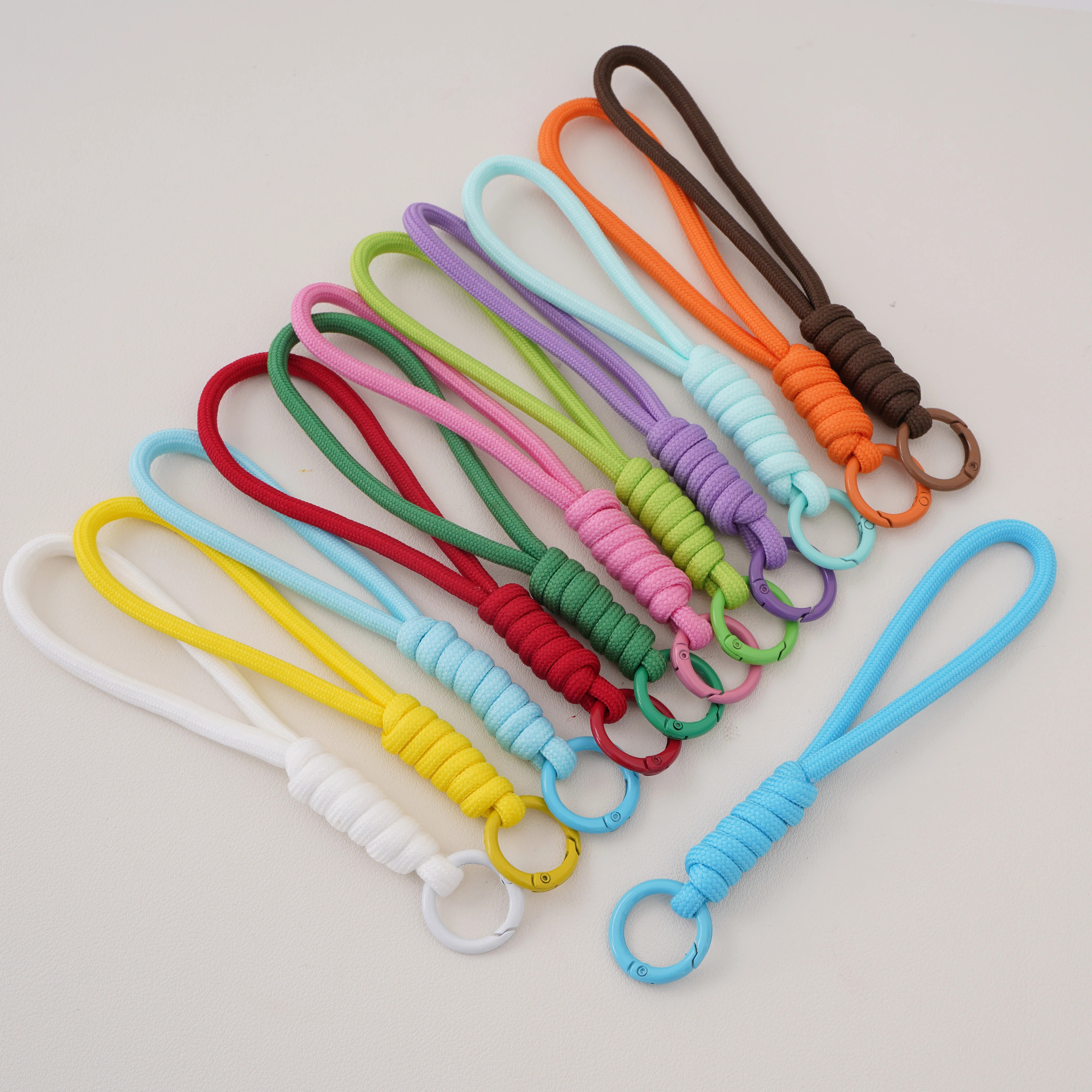1pc Polyester Braided Lanyard Keychain Pure Color Woven Mobile Phone Lanyard DIY Jewelry Making Keyring Buckle Connector Materia