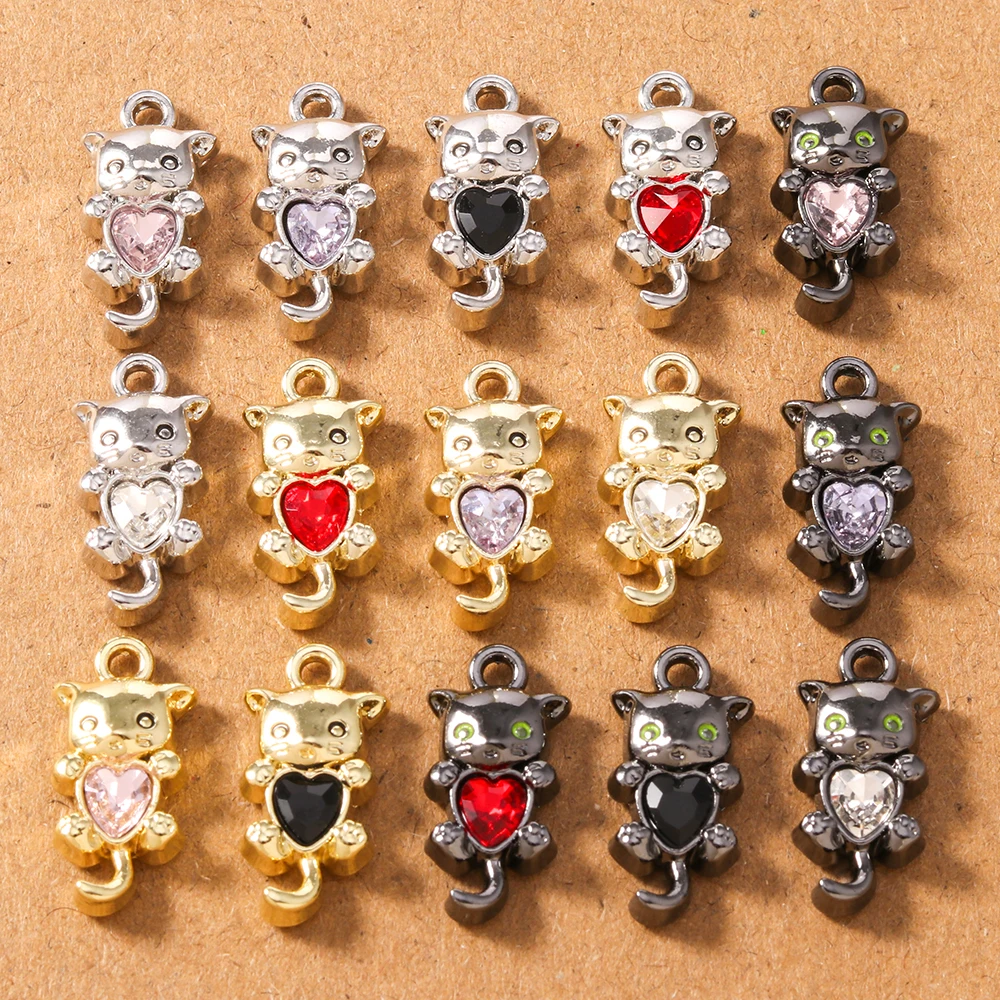 

5pcs Alloy Crystal CZ Cat Charms Pendant for Jewelry Making Necklace Earrings Bracelet DIY Handmade Accessories Supplies