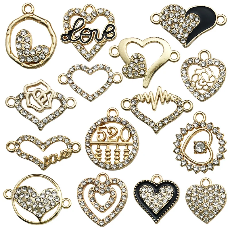 

15PCS/lot Valentine's day Charms Alloy Hollow Out Heart Spot Drill Pendant For DIY Necklace Jewelry Making Finding Accessories