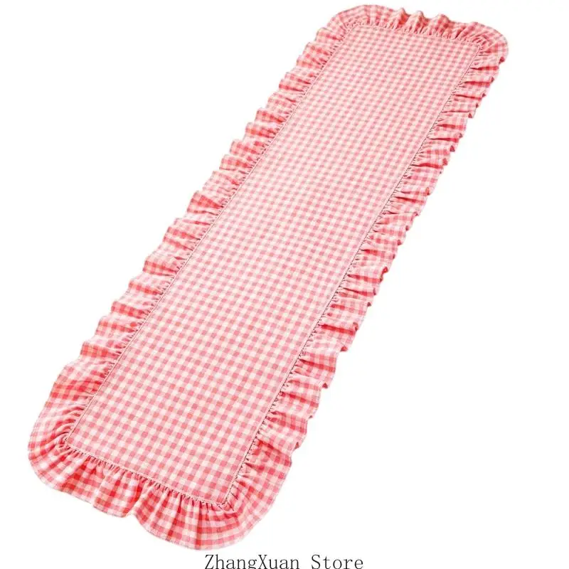 Gingham-Tischläufer mit Rüschenbesatz für den Küchentisch und tägliche Essenscenter-Styling 3XUF – Detail 8