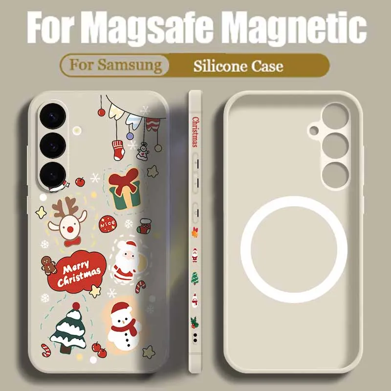 Магнитный чехол для телефона с Рождеством для Samsung Galaxy S24 FE S25 S24 S23 S22 Ultra S21 Plus для Magsafe Wireless Charge Cover