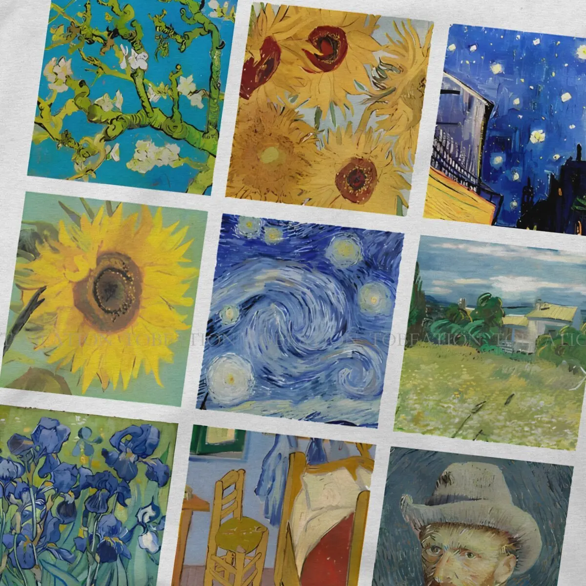 Painting Collage with Starry Night and Sunflowers Special TShirt Van Gogh Art Casual T Shirt Newest Stuff For Men Women