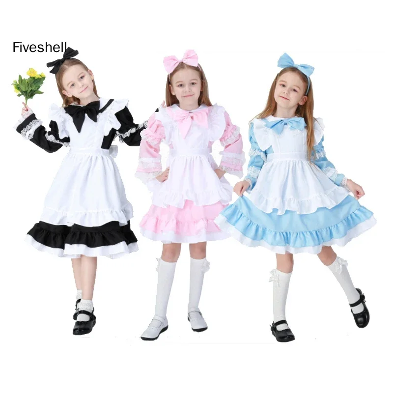 Abito da giorno di Purim di Halloween Alice Costume da ragazza per bambini Principessa giapponese Lolita Cameriera Abbigliamento Cosplay Vestito operato da festa di Halloween