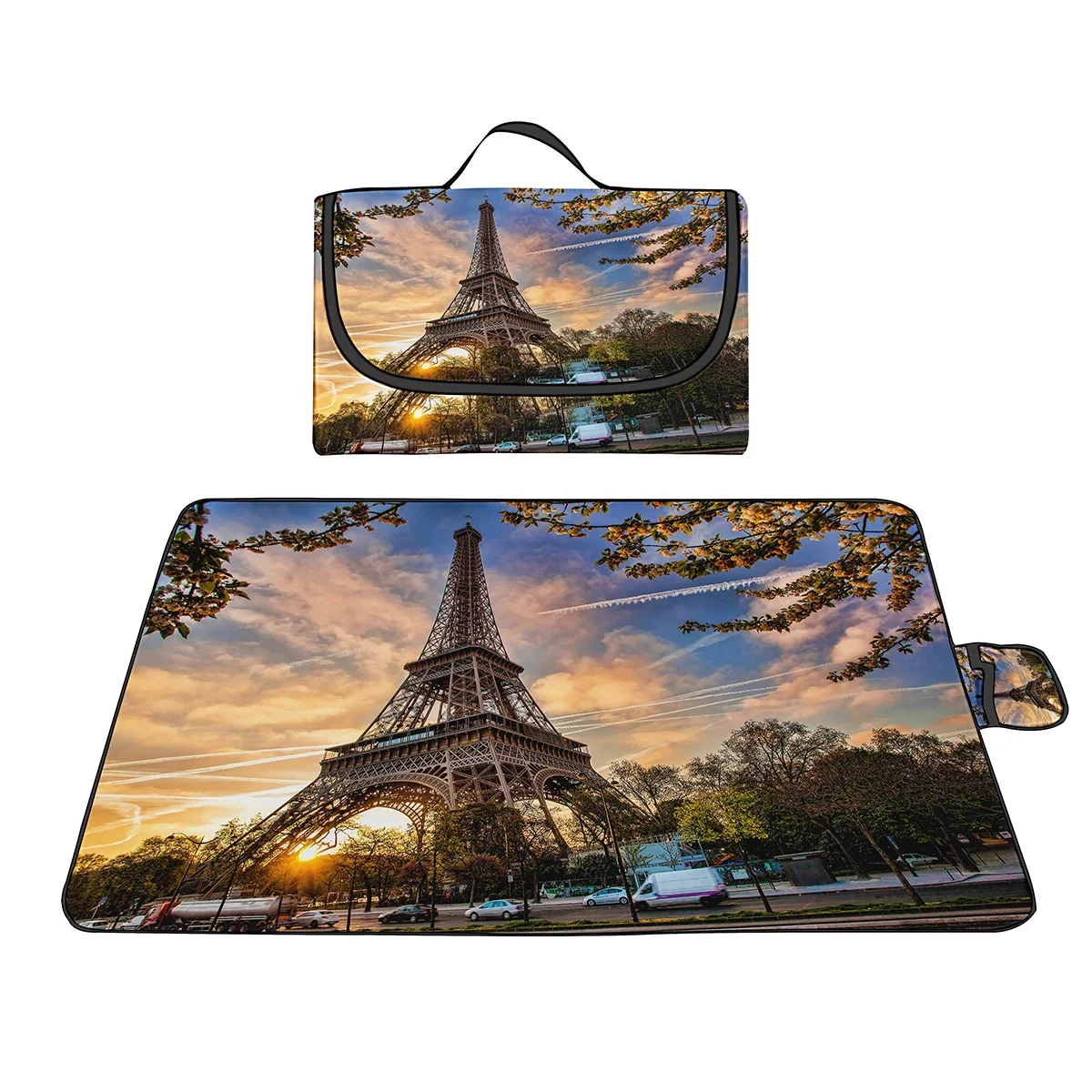 

Eiffel Tower Waterproof Foldable Picnic Blankets,Paris French Beach Handy Mat for Spring Outdoor Grass Travel Camping Hiking