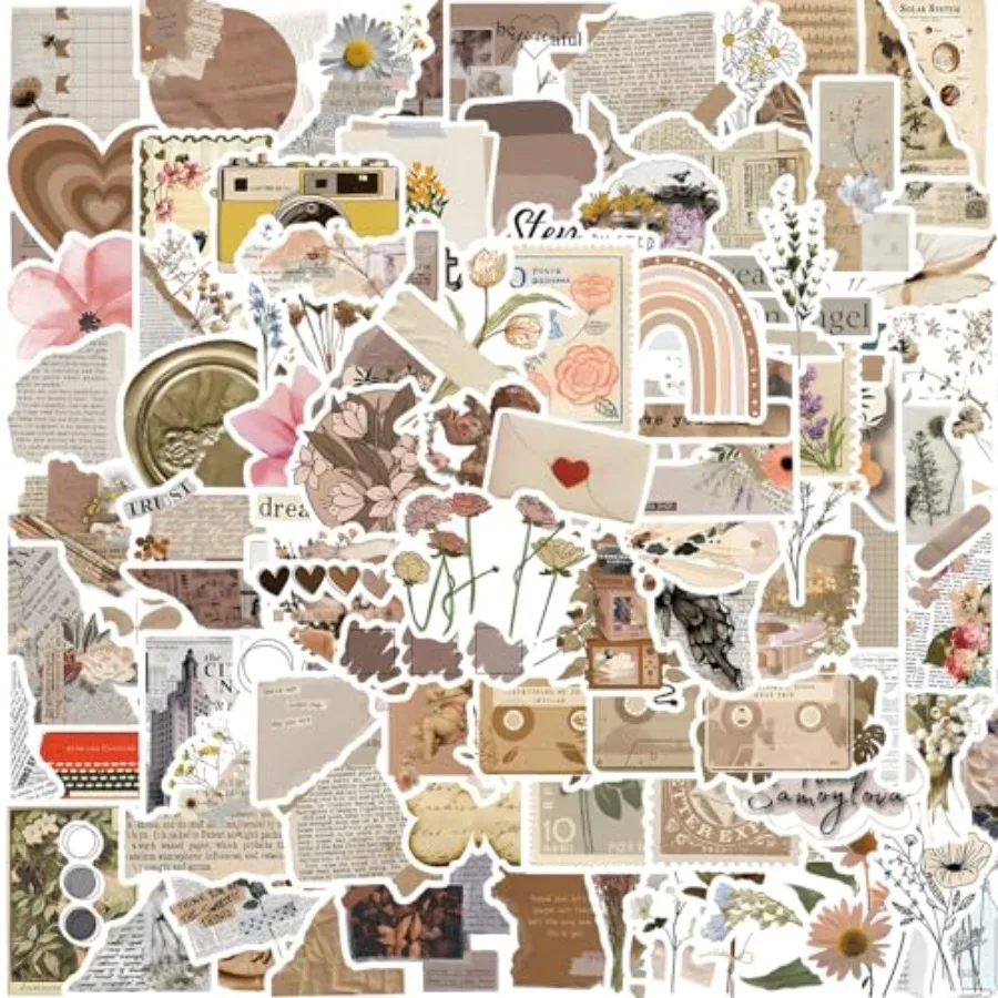 

120 PCS Vintage Aesthetic Stickers for Journaling, Scrapbook Supplies, Junk Journal Stickers, Botanical Waterproof Vinyl Sticke