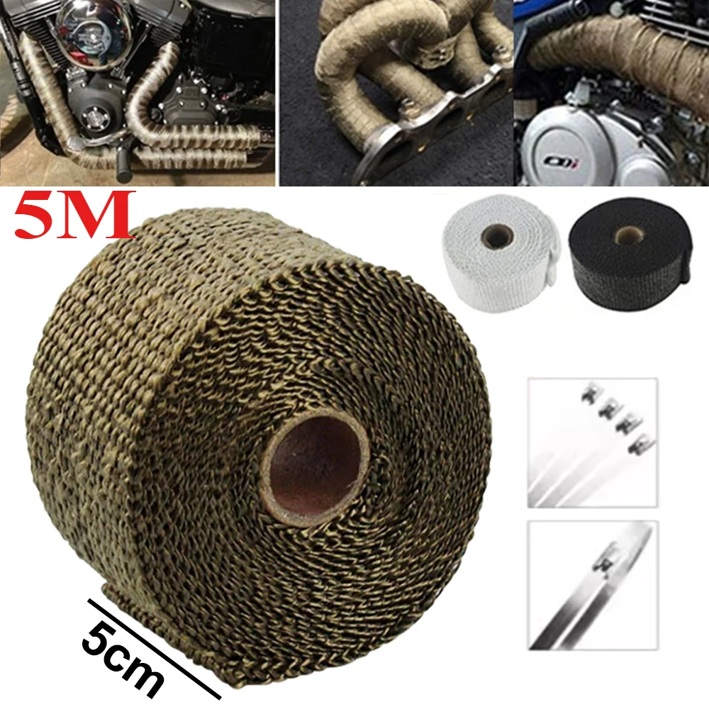 Cinta Aislante Térmica para Escape de Motocicleta de 5/10M, 5cm de Ancho, Rollo de Tela Aislante de Alta Temperatura para Tubo de Escape