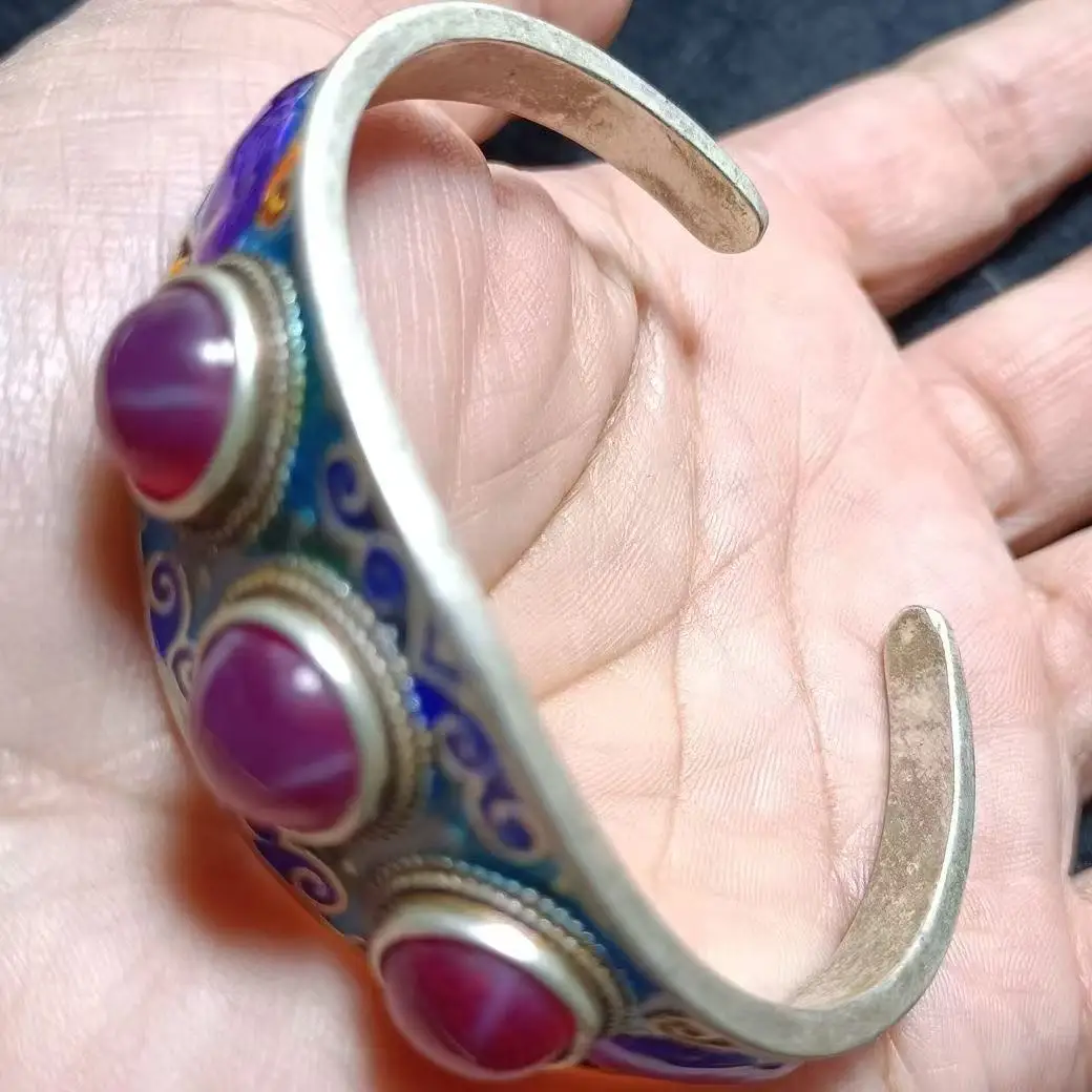 

Antique Jewelry Collection Old Objects Cloisonne Old Goods Old Silver Ruby Open Bracelet