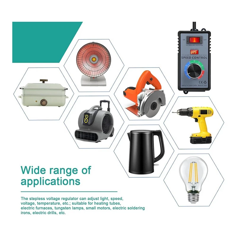 ABJI-Regolatore di tensione elettronico Regolatore di velocità del motore 220VAC Regolazione della temperatura e della luce a LED, spina UK