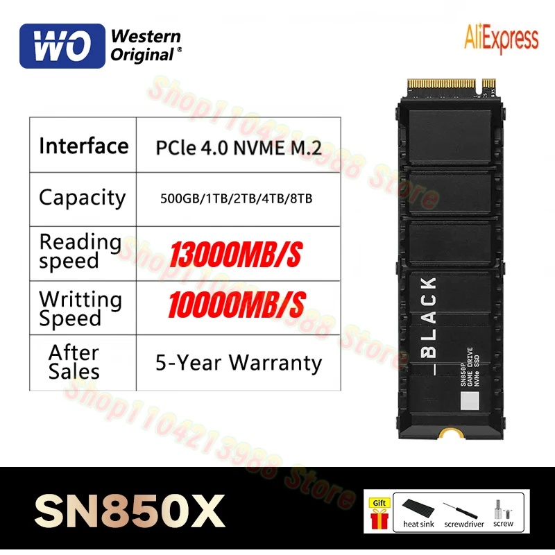 

New SN850X SN850P V-NADA PCIe 5.0 NVMe 4.0 M.2 2280 990 1TB 2TB 4TB SSD Internal Solid State Hard Drive MLC PC PS5 For Computer