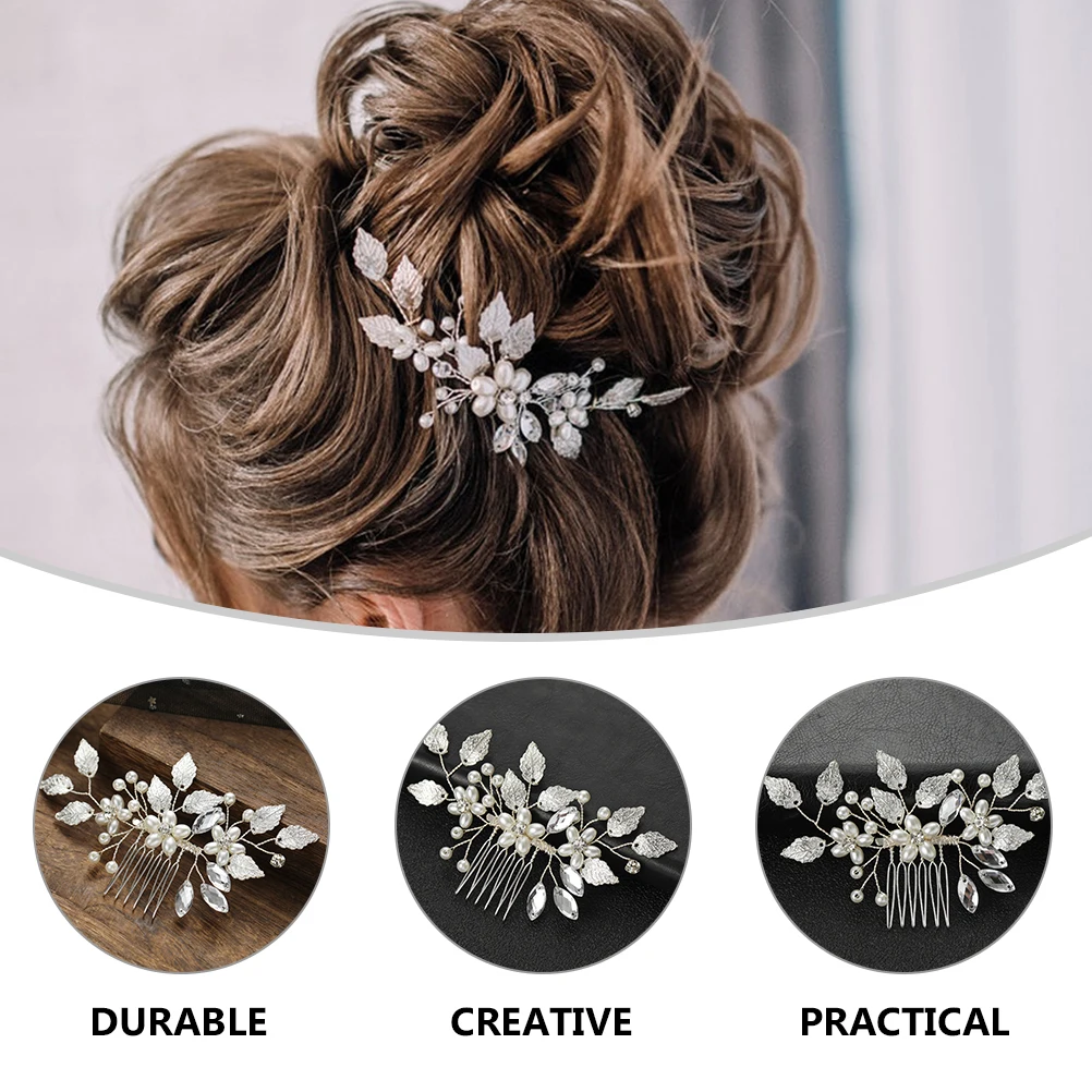 

Pearl Rhinestone Hair Comb Silver Women's Elegant Side Comb for Wedding Party Banquet Bridal Hairstyling Accessory Gift