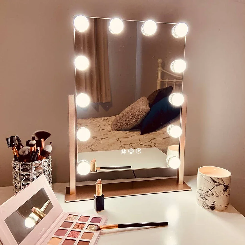 Hollywood Lighted Makeup Vanity Mirror with Light Smart Touch Control 3Colors Dimable Light Detachable 10X Magnification