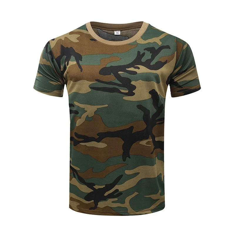 Wojskowy kamuflaż taktyczny męska koszulka bojowa z krótkim rękawem koszulka dziecięca Camo Outdoor piesze wycieczki koszule myśliwskie