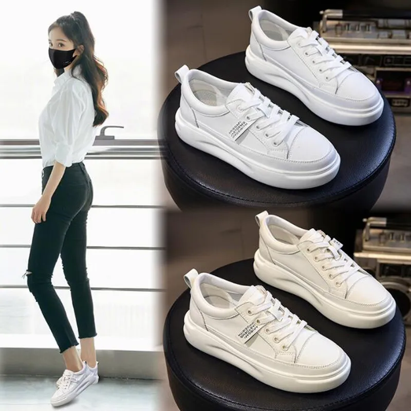 High Quality Platform Women Sneakers Autumn Leather White Sneaker Female Vulcanized Shoes Spring Casual Breathable Sports Shoe