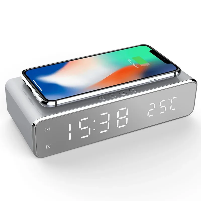 2022 Wireless Fast Charger LED Alarm Clock Phone Wireless Charger Charging Pad Thermometer For Xiaomi IPhone 11 XS Max X