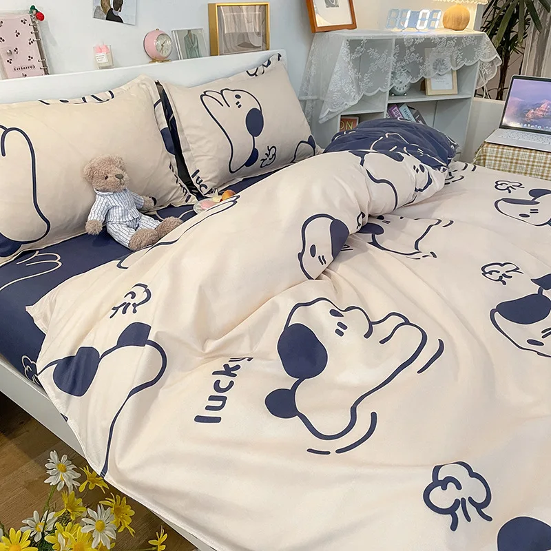 

Cartoon 3/4PC Set Microfiber Bedding Set Queen Size Duvet Cover for Kids Single Bed Soft Ins-style Bed Sheets for Winter Cover