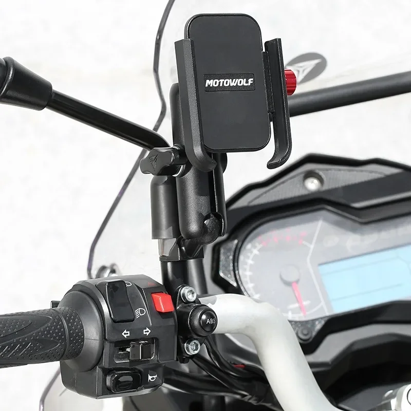 Universal Aluminum Handlebar Bicycle Phone Holder for Motorcycles with USB Charger Motorcycle Rear View Mirror Phone Holder