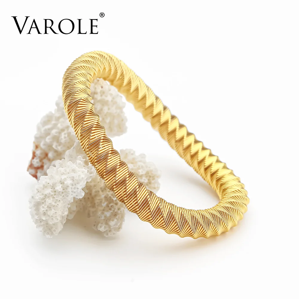 VAROLE Diagonal Pattern Spring Stretch Bracelet Women Stainless Steel Pulsera Bracciale Inoxydable Minimalist Fashion Jewelry