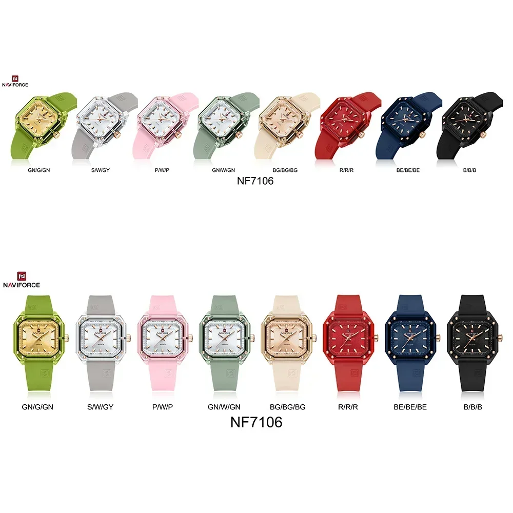 NAVIFORCE NF7106 Women Watch Top Brand Luxury Waterproof Original Lady Girl Silicone Rubber Bracelet Female Clock