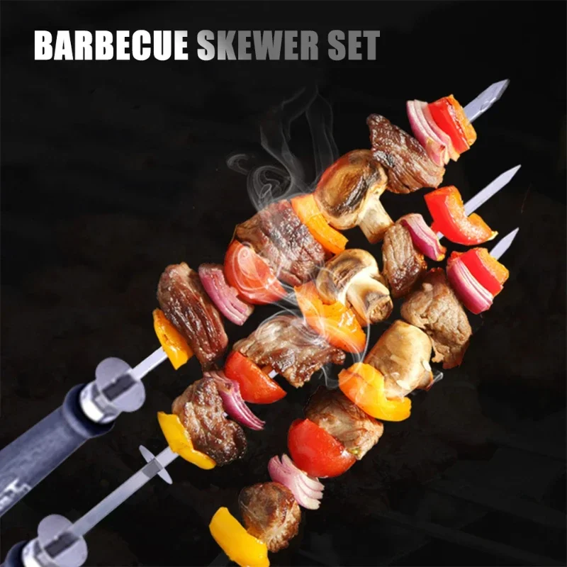 6pcs Stainless Steel BBQ Skewers Barbecue Skewer Grilling Kabob Reusable Skewers BBQ Shish Kabob Tools for Hot Dog Meats Fish