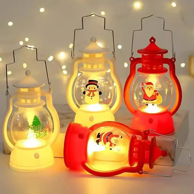 Christmas Portable Lantern LED Night Light Hanging Ornaments Santa Claus Snowman Oil Lamp Battery Operated Xmas New Year Gifts