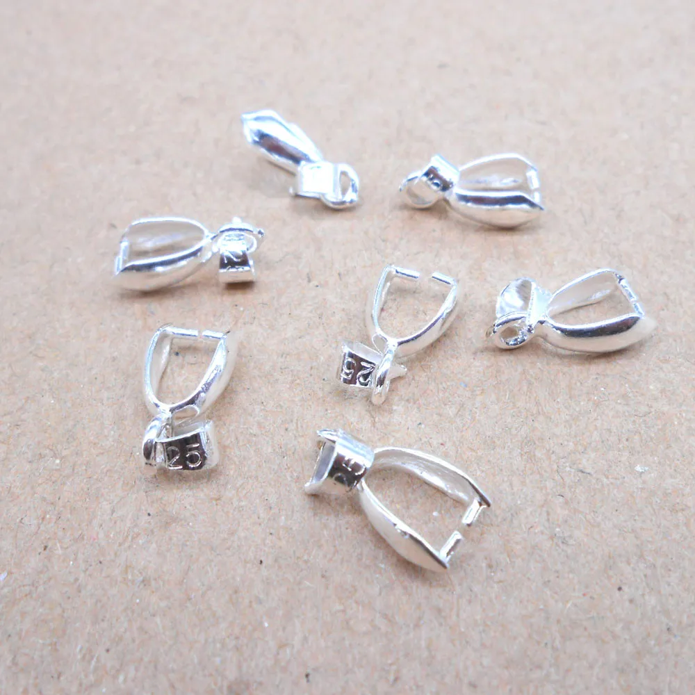 925 Sterling Silver 20PCS Lot Size S 5*13MM Handmade Jewelry Findings 925 Stamped Silver Bail Connector Bale Pinch Clasp Pendant