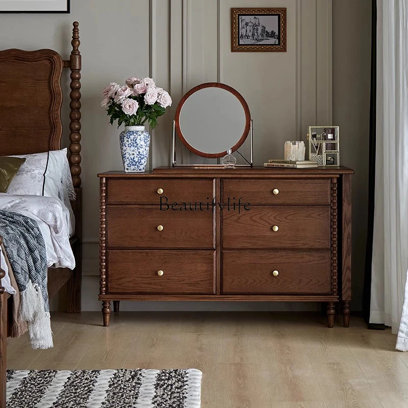 

French retro solid wood six-chest cabinet dresser integrated bedroom bedside storage locker