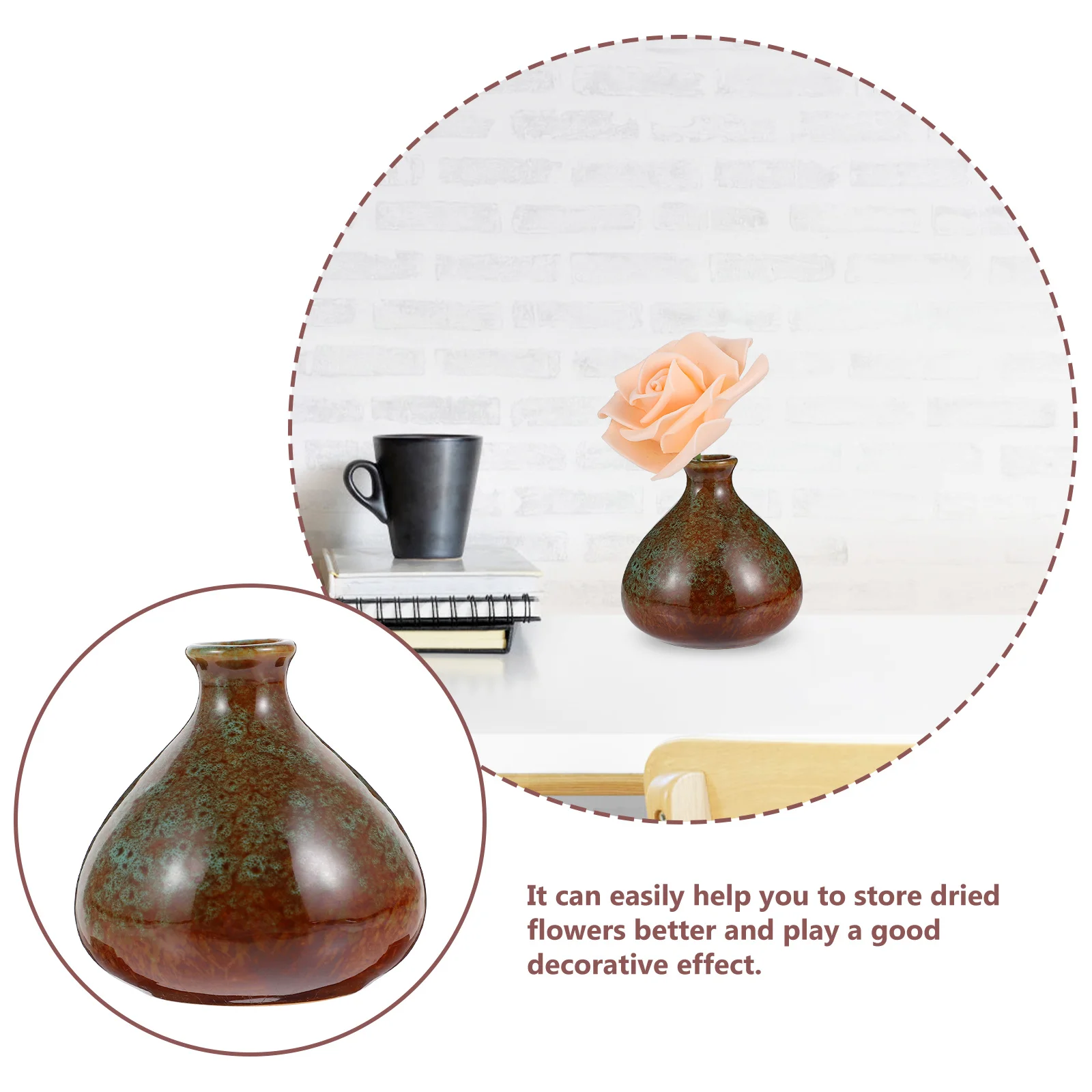 

1Pcs Ceramic Kiln Change Vase Small Chic Flower Holder Desktop Floral Art Vase Dried Flower Arrangement Home Living Decor