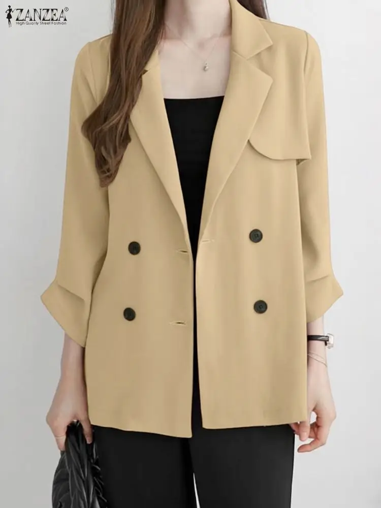 سترة ZANZEA أنيقة OL للسيدات للخريف مزدوجة الصدر 3/4 كم معاطف فضفاضة متينة موضة 2025 معطف خارجي للسيدات للمكتب #1