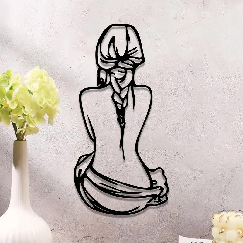 Minimalist Iron Silhouette Woman Laser Engraving Wall Art Home Decor Depicting a Woman's Silhouette Laser Cut Iron Decor