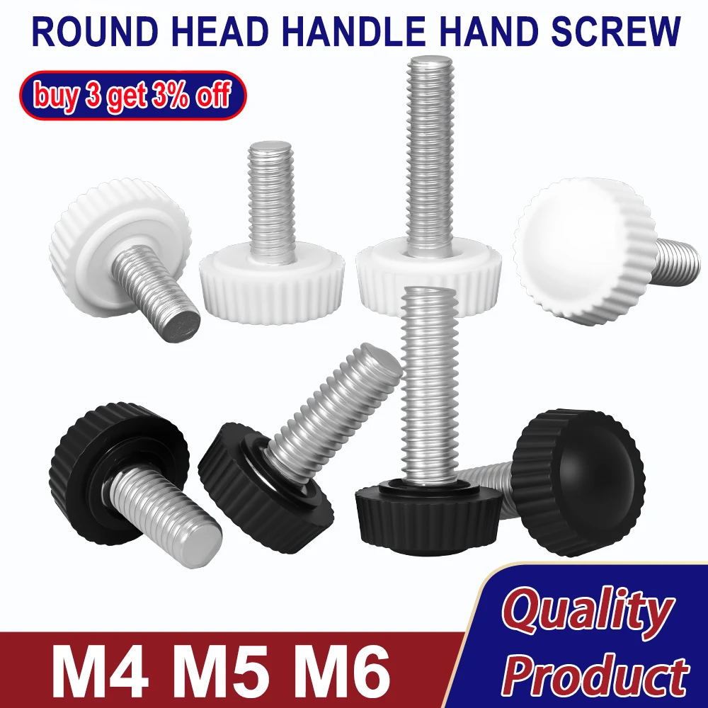 M4 M5 M6 White Black Nylon Small Round Head Knurled Thumb Screw Plastic Bakelite Thumb Screw Bakelite Knob Tighten Bolt - view 3