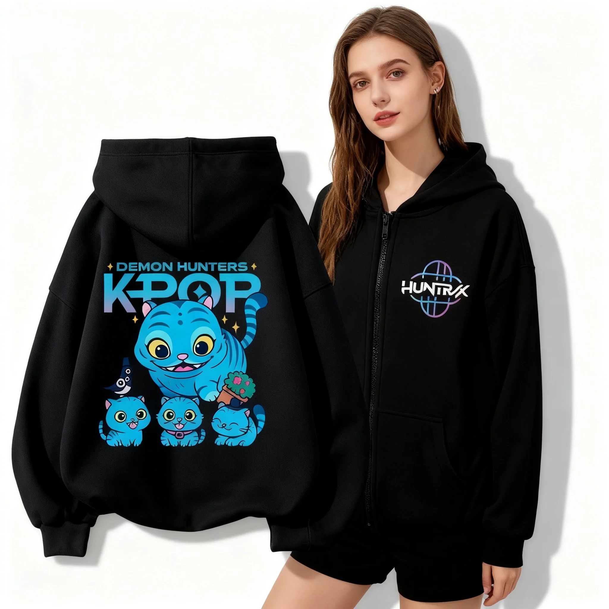 

Autumn and Winter Zipper Hoodie Kpop Witch Hunting Team Oversized Korean Fan American Street Adult Women's Girl Same Style Coat
