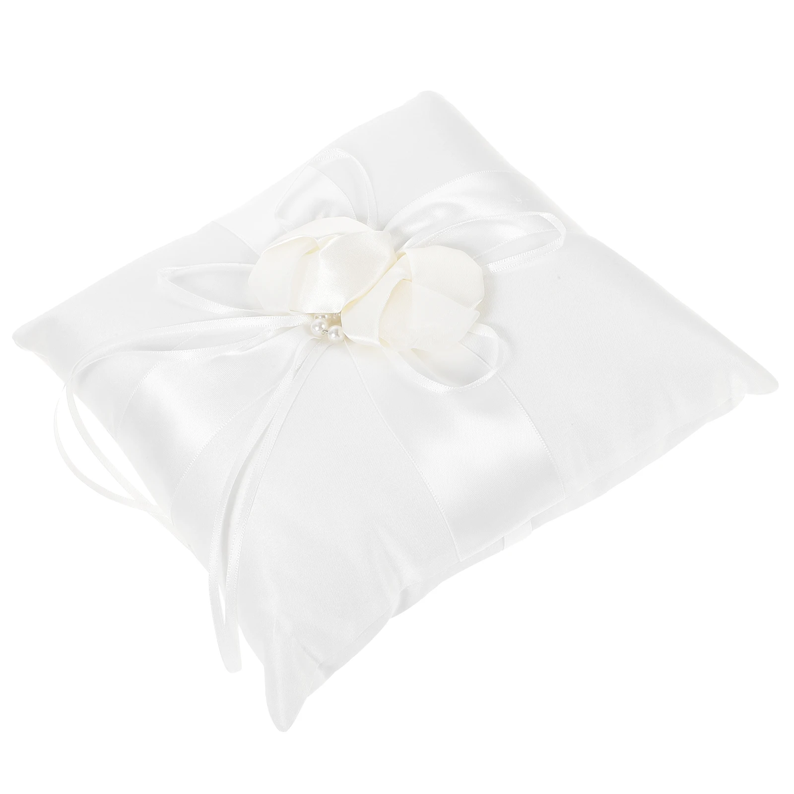 

Flower Bud Ring Pillow 20x20cm White Satin Wedding Accessory Lightweight Compact Ceremony Bridesmaid Gift