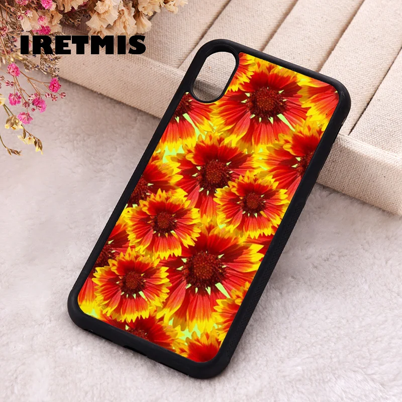 Iretmis Phone Cover Case For iPhone X XS Max XR 11 12 13 PRO MINI 14 15 16 Plus Rubber Silicone Red Sunflowers