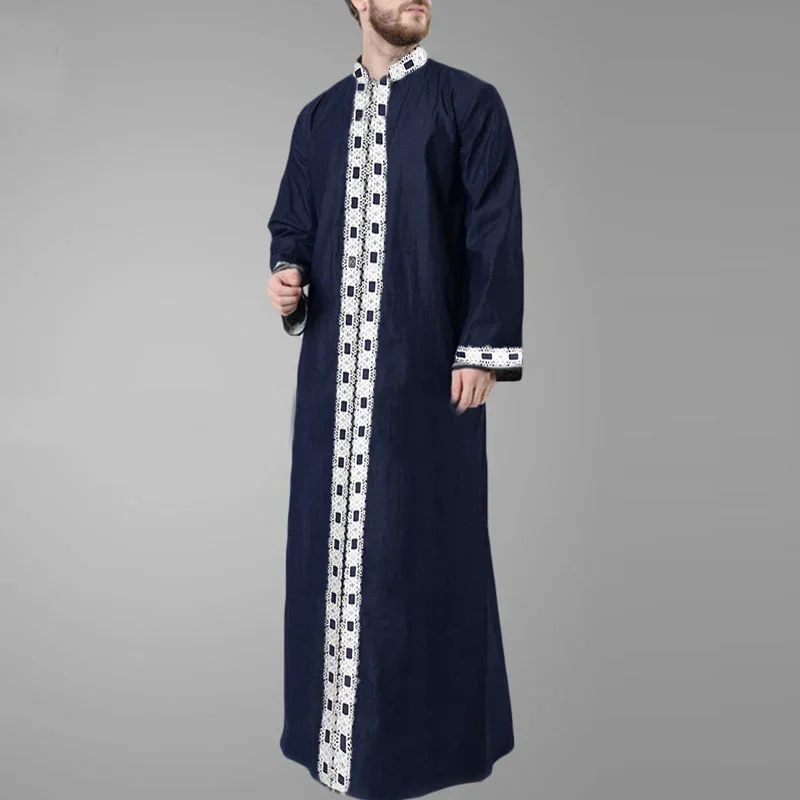 FC6Islamic Arabic kaftan men Muslim lace patchwork long sleeve V neck Jubba thobe fashion Middle East men robes@FC8！