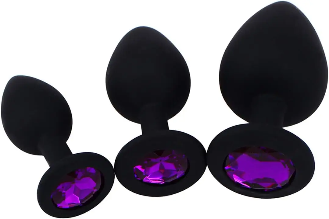 Eastern Delights® Elite 3PCS Silicone Jeweled Anal Butt Plugs Anal Trainer Toys, Black