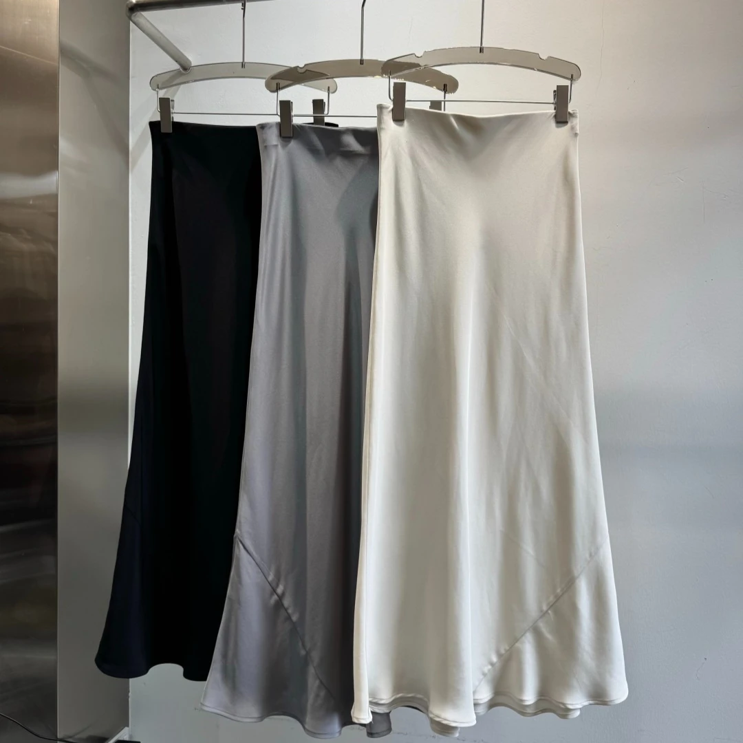 Heavyweight Silk Crepe Vintage Bias Cut Midi Skirt for Women