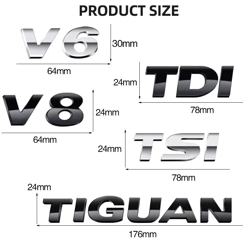 3D ABS TIGUAN V6 V8 TSI TDI Car Letter Logo Sticker Tail Bumper Badge Auto Rear Trunk Emblem Styling Accessories For Volkswagen