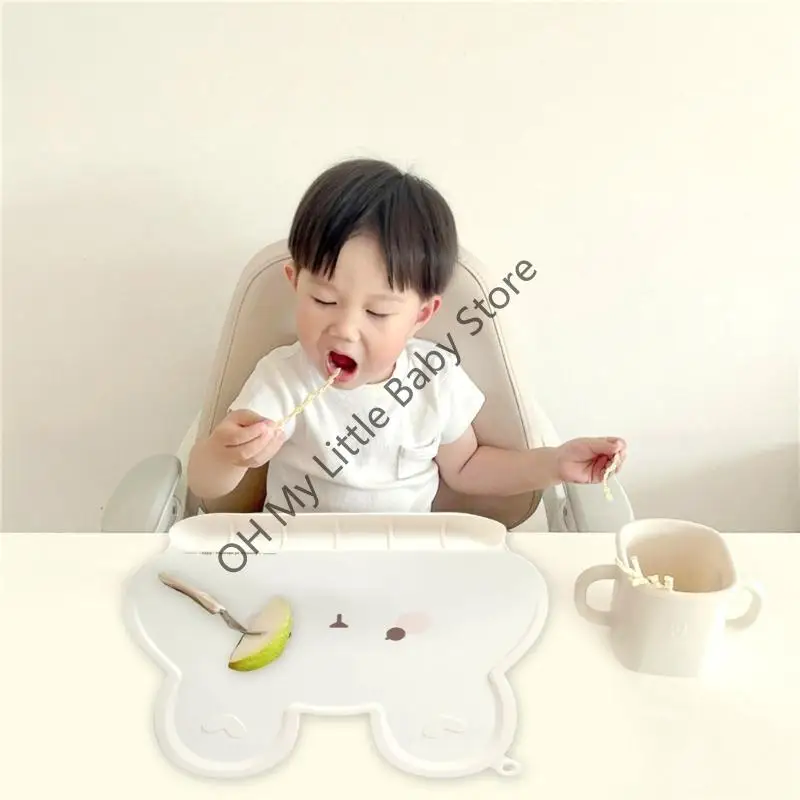 مفارش M76C مع جيب لالتقاط الطعام ولوحة تغذية الطفل على شكل أرنب ومفرش طاولة للأطفال