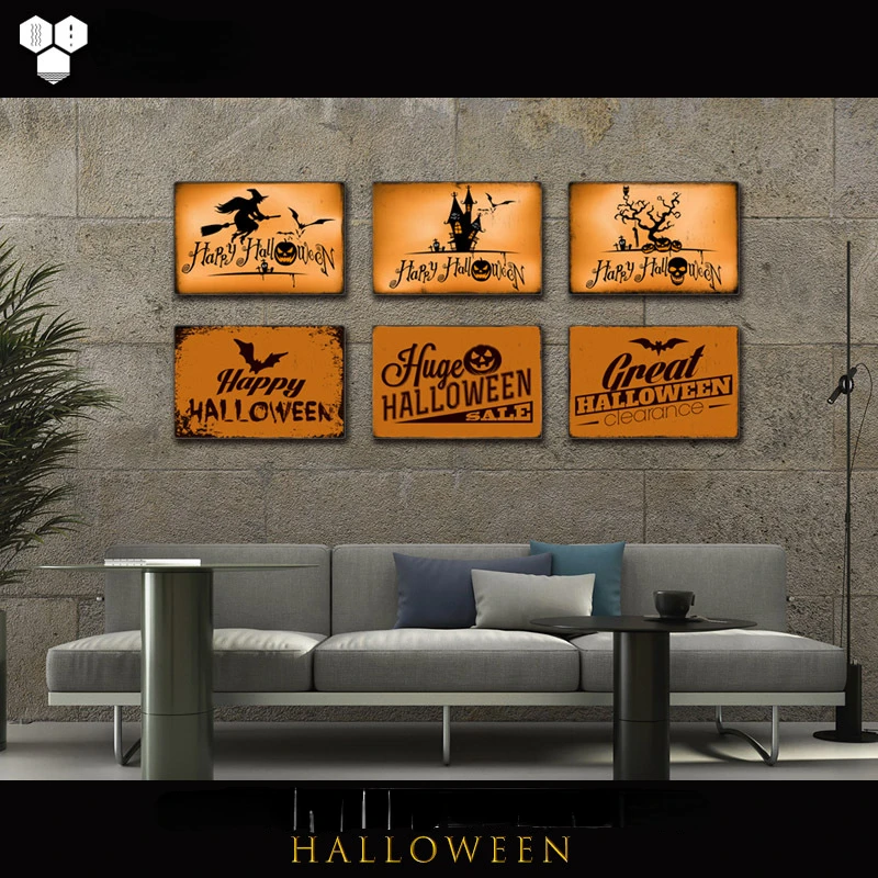 Industrial style retro iron sheet hanging painting Halloween bar background mural American style tin plate decoration mural