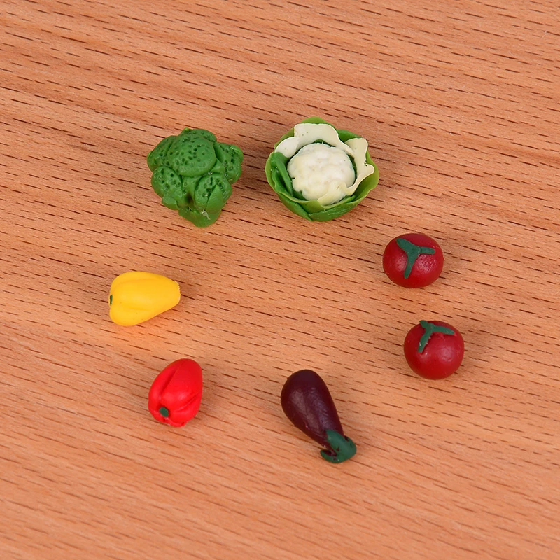 7Pcs/set 1:12 Dollhouse Miniature Vegetable, Broccoli, eggplant, peppers, tomatoes Pretend Play Food Mini Kitchen Doll House Toy