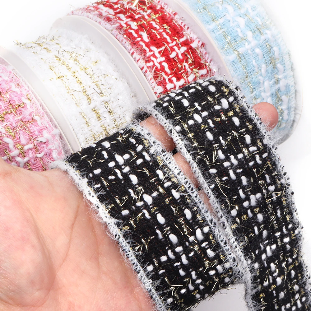 5 Yards/Lot 4cm Tweed-Bänder Strukturiertes Strickband für Hochzeitsfeier DIY Kleidung Kopfbedeckung Blumenstrauß Geschenkverpackung Dekoration – Detail 5