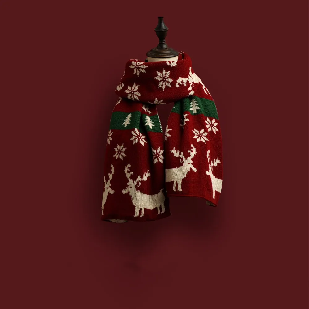 

Fashion Elk Christmas Neckerchief Warm Deer Scarves Women Gifts Long Wraps Knitted Scarf Autumn Winter
