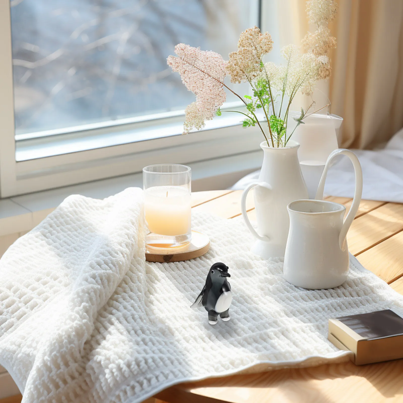 Crystal Penguin Sculpture – Handcrafted Lifelike Animal Desk Decor for Home & Office, Light Refracting Centerpiece