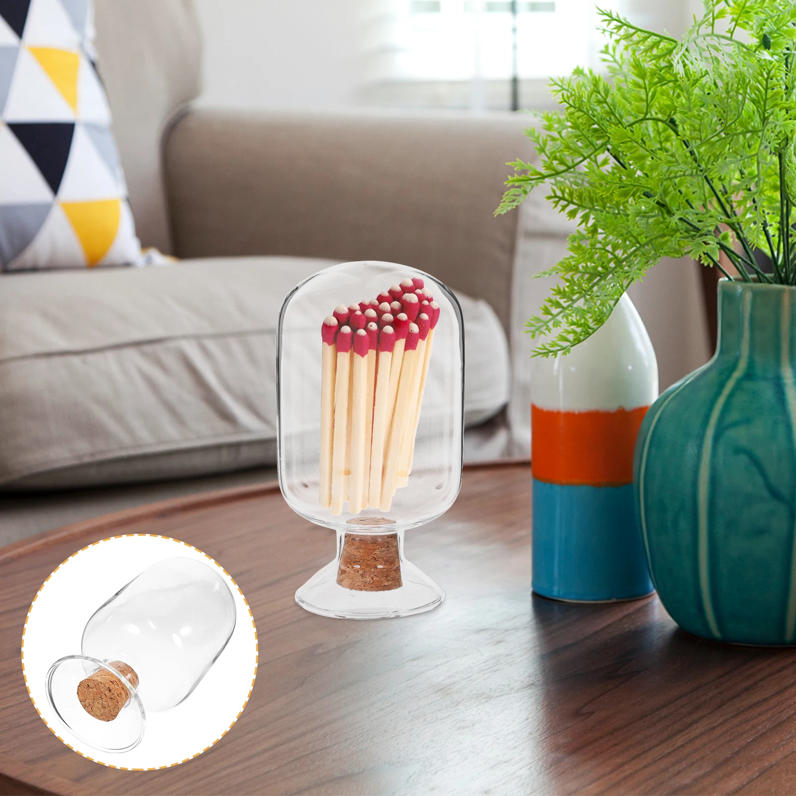 Transparent Match Container Glass Storage Jar for Home Decor Cloche Style Match Holder Display Bottle Match Supplies