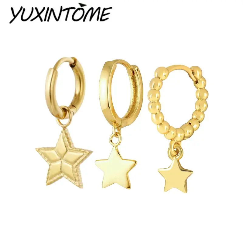 925 Sterling Silver Ear Needle Classic Elegant Five-pointed Star Pendant Hoop Earrings Women's Daily Commuting Earrings Jewelry